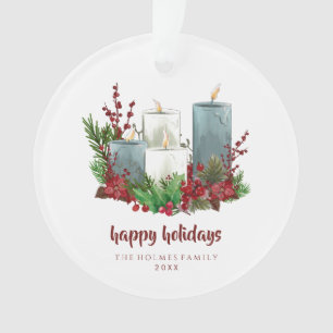Christmas Candles with Flowers and Berries Ornament