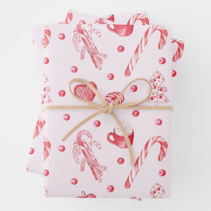 Christmas Candy and Hot Chocolate Pink Wrapping Paper Sheet