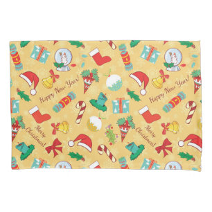 Christmas candy,bells and santa hat pillowcase