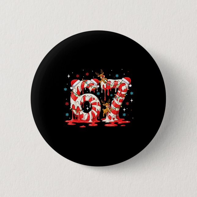 Christmas Candy Cane 67 Meme Six Seven Funny Boys  2 Inch Round Button (Front)