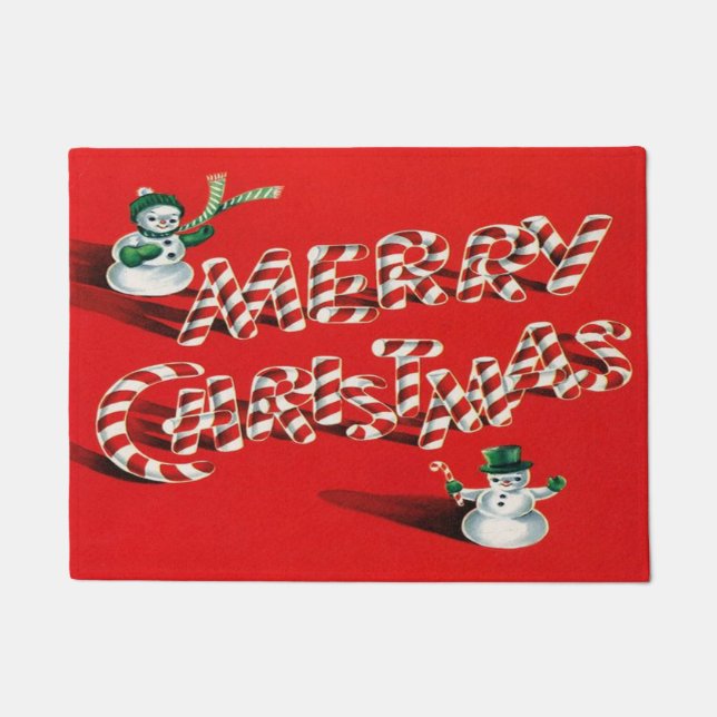Christmas Candy Cane And Snowman Doormat (Front)