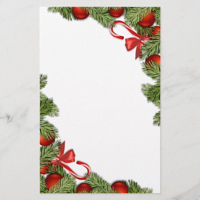 Christmas candy cane and tree detail stationary stationery (Front)