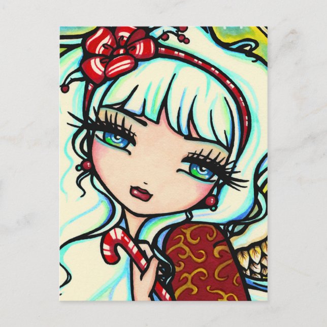 Christmas Candy Cane Angel Fantasy Art Postcard (Front)