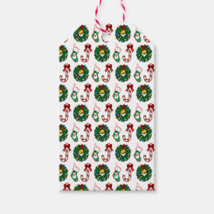 Christmas Candy cane Bells wreath Snowman Sock JOY Gift Tags