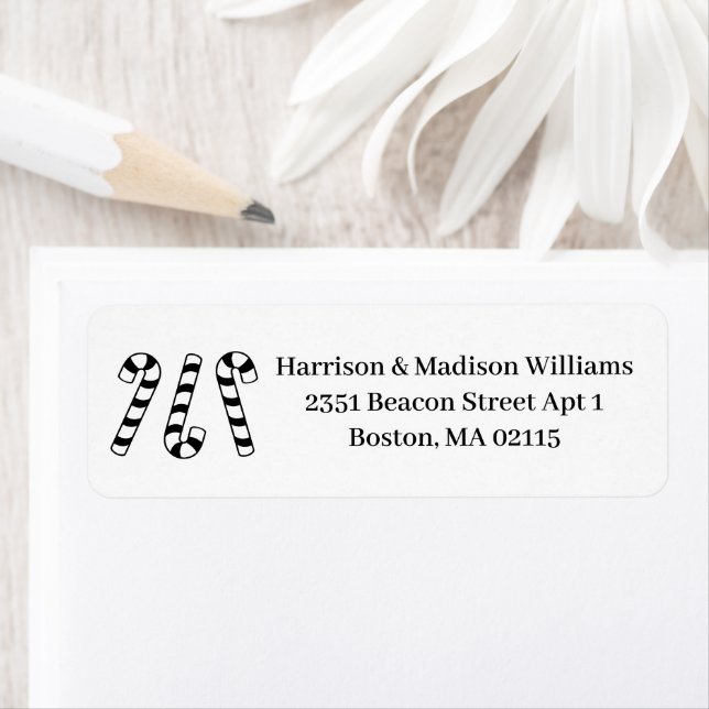Christmas candy cane black white Return Address  (Insitu)