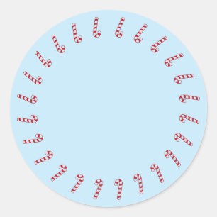 Christmas candy cane border red light blue blank classic round sticker