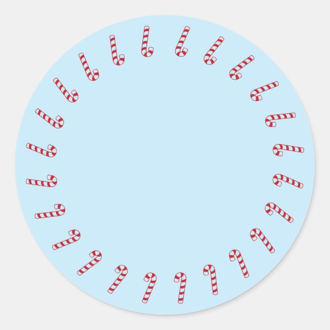 Christmas candy cane border red light blue blank classic round sticker (Front)