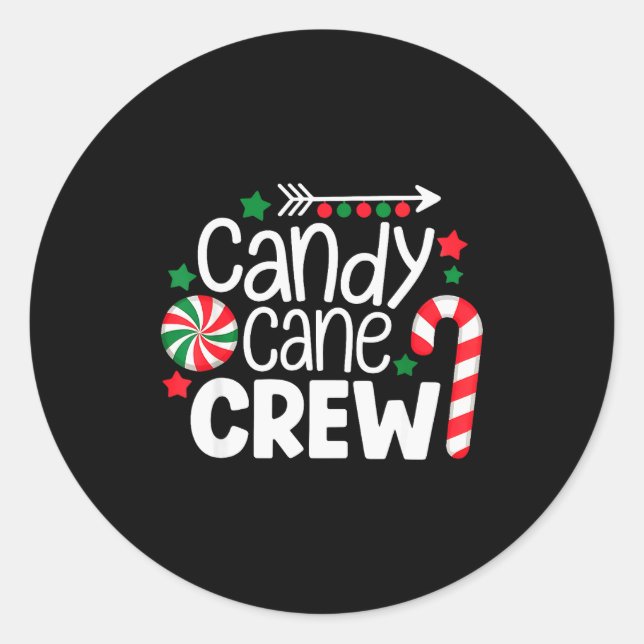 Christmas Candy Cane Crew Shirt Women Girls Boys K Classic Round Sticker (Front)