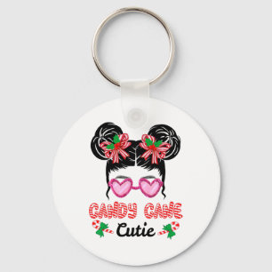 Christmas Candy Cane Cutie Messy Bun Girls Kids Xm Keychain