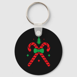Christmas Candy Cane Design Red And Green Keychain