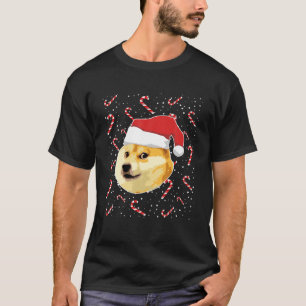 Christmas Candy Cane Doge Meme Shiba Santa Funny X T-Shirt