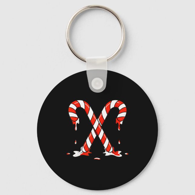 Christmas Candy Cane Drip Boys Girls Kids  Keychain (Front)