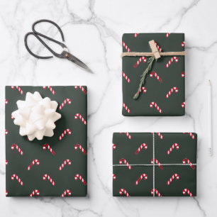 Christmas candy cane fir green red cute elegant wrapping paper sheet