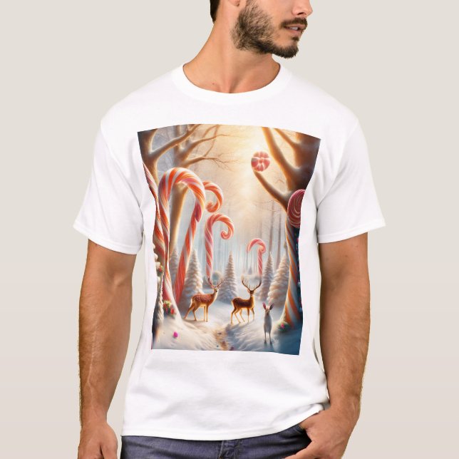 Christmas Candy Cane Forest  T-Shirt (Front)