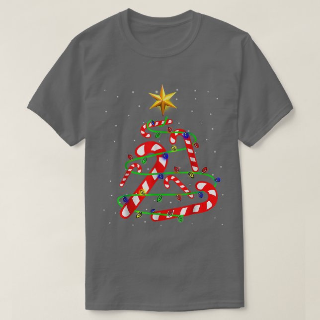 Christmas Candy Cane Funny Xmas Tree Light  T-Shirt (Design Front)