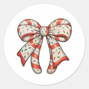 Christmas Candy Cane Girly Coquette Bow Xmas Classic Round Sticker