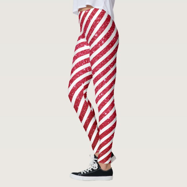 Christmas Candy Cane Glitter Stripped Peppermint Leggings (Left)