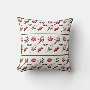 Christmas Candy Cane Green White Traditional Throw Pillow