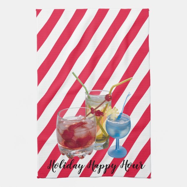 Christmas candy cane happy hour kitchen towel (Vertical)