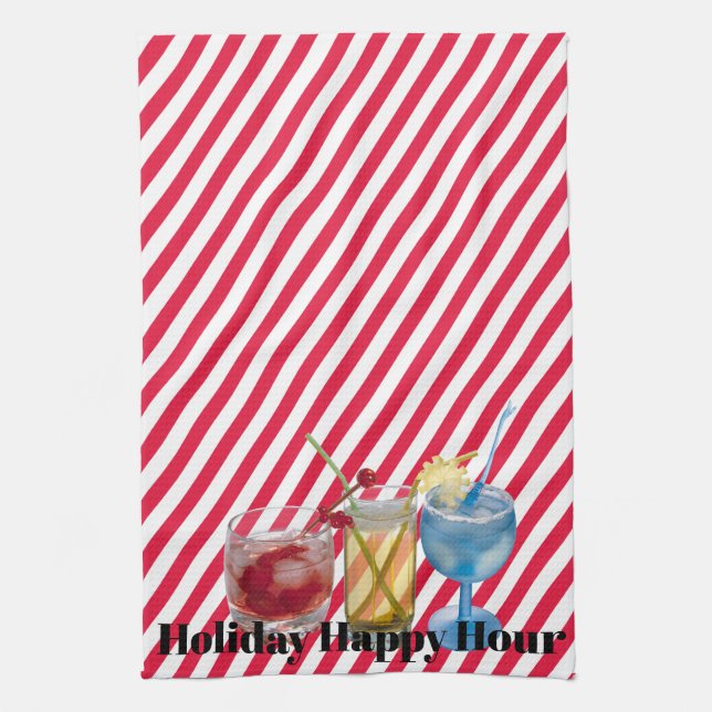 Christmas Candy Cane Happy Hour Kitchen Towel (Vertical)