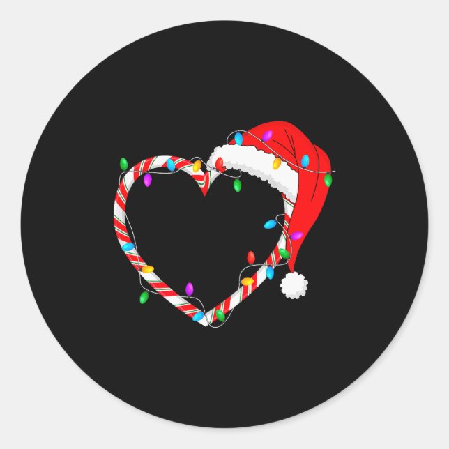Christmas Candy Cane Heart Funny Love Candy Men Wo Classic Round Sticker (Front)
