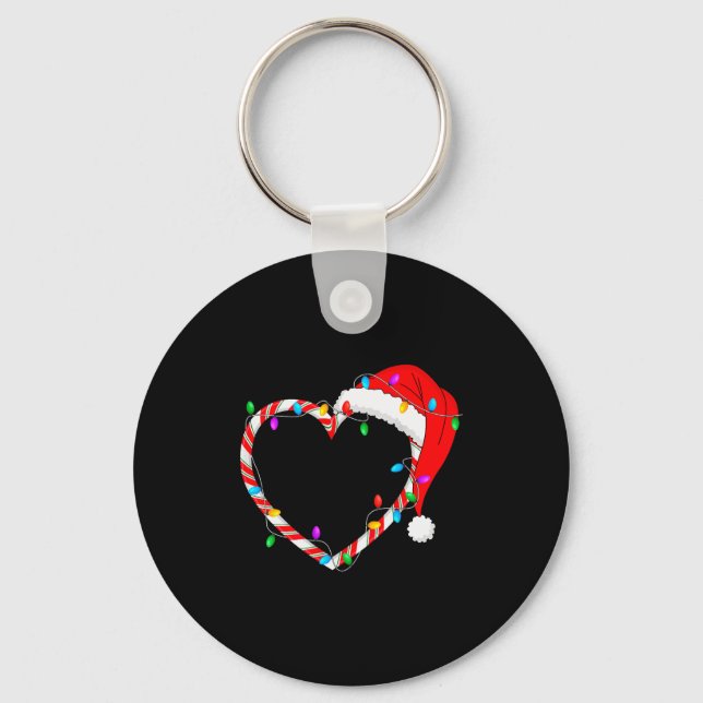Christmas Candy Cane Heart Funny Love Candy Men Wo Keychain (Front)