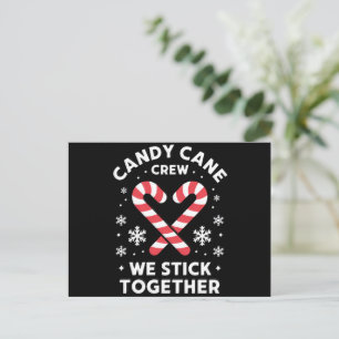 Christmas Candy Cane Heart We Stick Together  Holiday Postcard