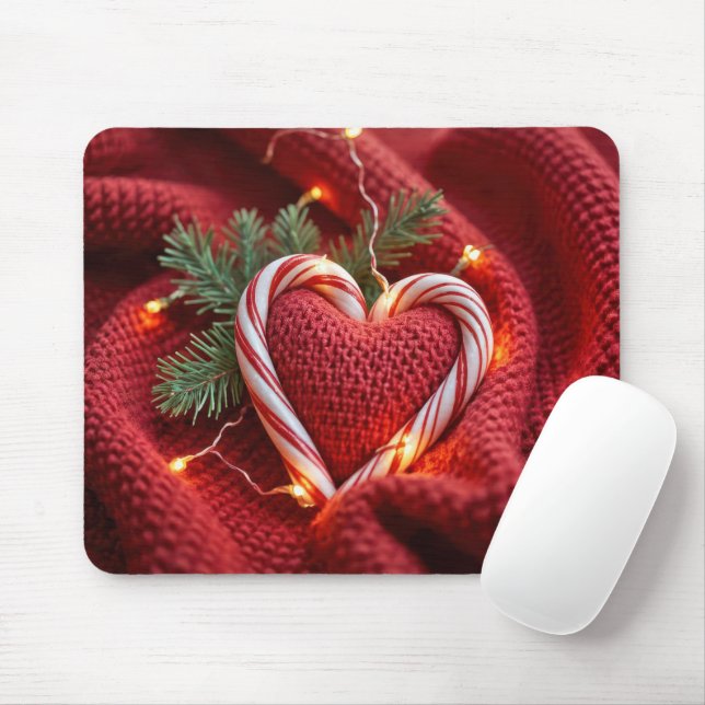 Christmas Candy Cane Heart With Lights Mouse Pad (With Mouse)