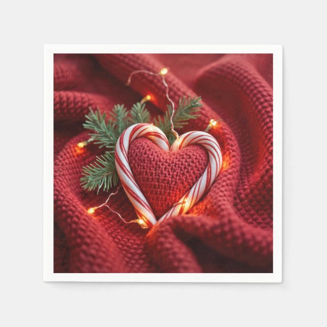 Christmas Candy Cane Heart With Lights Napkin (Front)