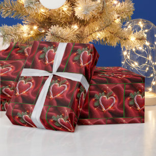 Christmas Candy Cane Heart With Lights Wrapping Paper