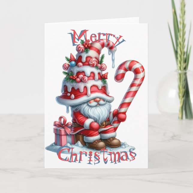 Christmas Candy Cane Icing Gnome Card (Front)