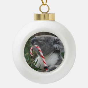 Christmas Candy Cane Koala Ceramic Ball Christmas Ornament