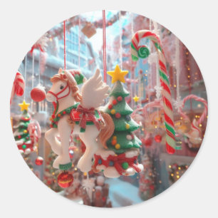 Christmas Candy Cane Magical Window Display Classic Round Sticker