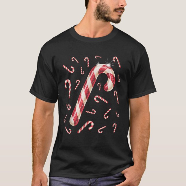 Christmas Candy Cane Merry Bright Red White Candy  T-Shirt (Front)