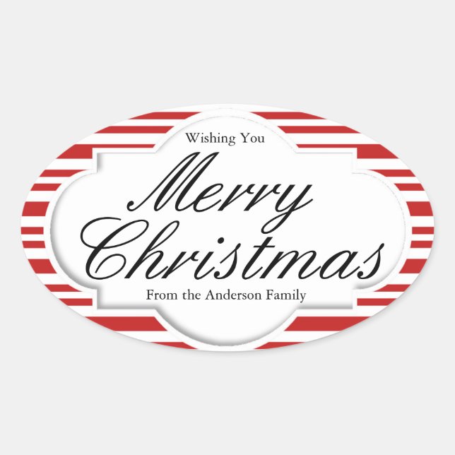 Christmas Candy Cane Party Oval Sticker (Front)