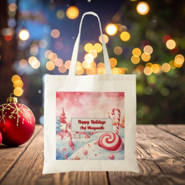 Christmas Candy Cane Personalized Chef Gift Tote Bag (Creator Uploaded)