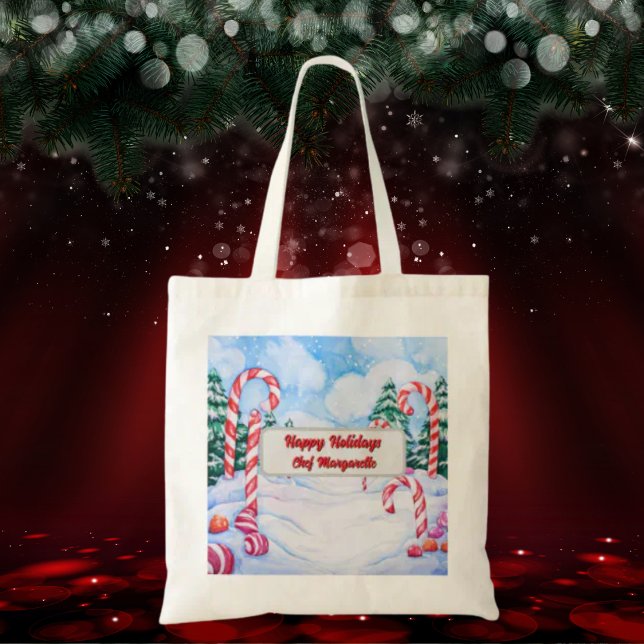 Christmas Candy Cane Personalized Chef Gift Tote Bag (Creator Uploaded)