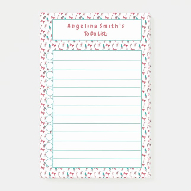 Christmas Candy Cane Personalized To Do List Post-it Notes (Front)