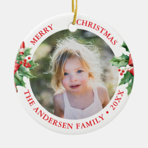Christmas Candy Cane Photo and Text Elegant Ceramic Ornament