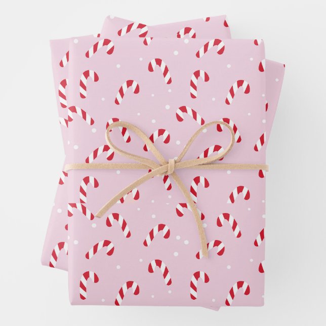 Christmas Candy Cane Pink  Wrapping Paper Sheet (In situ)