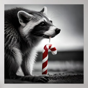Christmas Candy Cane Raccoon II Poster