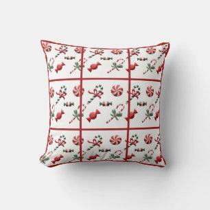 Christmas Candy Cane Red Check White Traditional Throw Pillow