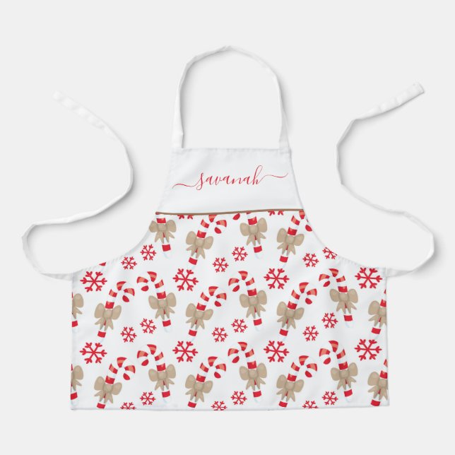 Christmas Candy Cane Red Kid Apron (Front)