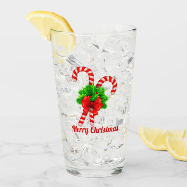 Christmas Candy Cane & Red Ribbon Personalized Glass (Front Ice)