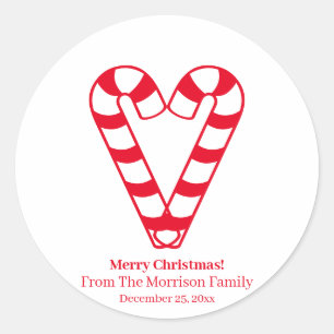 Christmas candy cane red white custom name heart classic round sticker