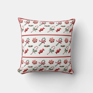 Christmas Candy Cane Red White Traditional Throw Pillow