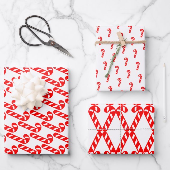Christmas Candy Cane Red White Wrapping Paper Sheet (Front)