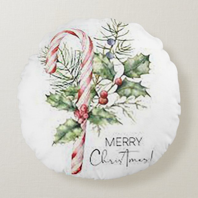 Christmas Candy Cane Round Throw Pillow (Front)