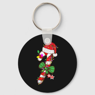 Christmas Candy Cane Santa Hat Xmas Light Kids  Keychain