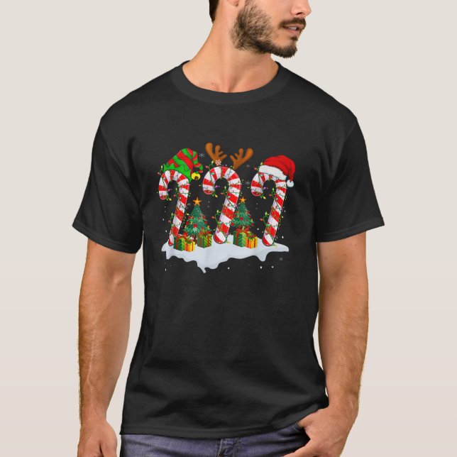 Christmas Candy Cane Santa USA Flag Xmas Kids Wome T-Shirt (Front)